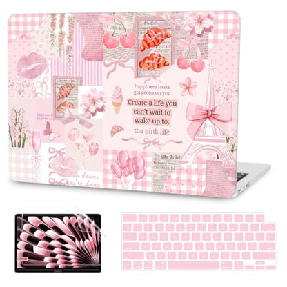 G JGOO Compatible with MacBook Air 13 inch Case 2026 2025-2022 M5 A3449 M4 A3240 M3 A3113 M2 A2681, Plastic Hard Shell for MacBook Air 13.6 inch Case + Keyboard Cover + Screen Protector, Blush Collage - color: Blush Collage