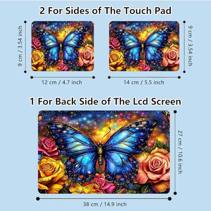 Universal Laptop Skin Sticker with 2 Wrist Pad Skins, Waterproof Scratch Resistant Vinyl Laptop Cover Decal, Cut to Fit for 11–15.6 Inch MacBook HP Dell Lenovo, Rose Blue Butterfly - color: Rose Blue Butterfly