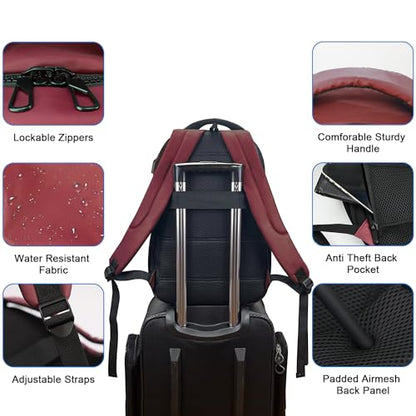WOLT Laptop Backpack for Men Women for 15.6 Inch and 17 Inch Notebook, Travel Backpack Carry On Flight Approved with Computer Compartment, College Bookbag with USB Charging Port (Red) - color: Red