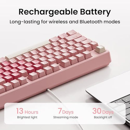 Kisnt KN85 Wireless Mechanical Keyboard, 75% Layout, Bluetooth/2.4GHz/USB-C, Custom RGB Backlit, Hot-Swappable Linear Switch, Creamy Sound for Gaming/Typing (Rose Pink) - color: Rose Pink