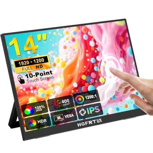 Portable Monitor Touchscreen 14", 1920x1200 60Hz USB-C & FHD External Display Touch Screen for Laptop/Mac/Gaming/Office, VESA Mountable Travel Monitor with Built-in Speakers-LCD Panels - size: 14inches