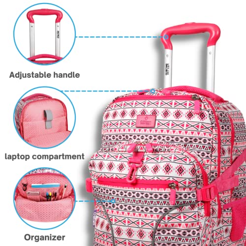 J World Lunar Rolling Backpack. Laptop Bag With Wheels. Wheeled Carry-On Travel Luggage, Skandi Pink, 19.5 x 13 x 8 Inches
