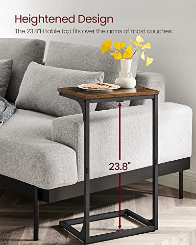 VASAGLE C-Shaped End Table, Side Table for Sofa, Couch Table with Metal Frame, Small TV Tray Table for Living Room, Bedroom, Rustic Brown and Black ULET353B01 - color: Rustic Brown + Black