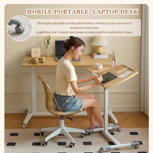 Tiltable Tabletop Standing Desk, Height Adjustable Sit Stand Table, Multifunctional Sofa Side Table, Mobile Laptop Desk, Easy to Install(Wood Color) - color: Wood Color