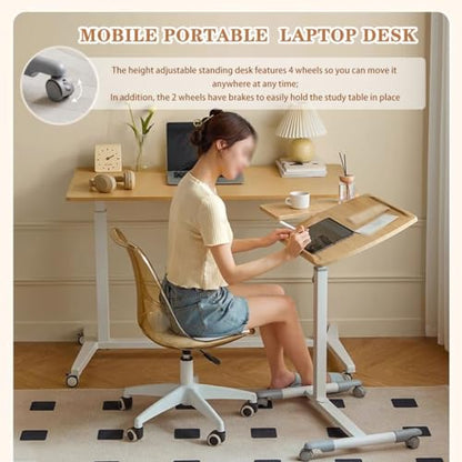 Tiltable Tabletop Standing Desk, Height Adjustable Sit Stand Table, Multifunctional Sofa Side Table, Mobile Laptop Desk, Easy to Install(Wood Color) - color: Wood Color