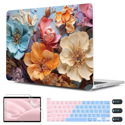 CISSOOK Compatible with MacBook Pro 13 Inch Case 2025 2024 2023 2021 2020 Release M2 M1 A2338 A2289 A2251, Hard Shell Case & Keyboard Cover for MacBook Pro 13 with Touch Bar, Silk Flowers - color: Pro13inch-Silk Flowers