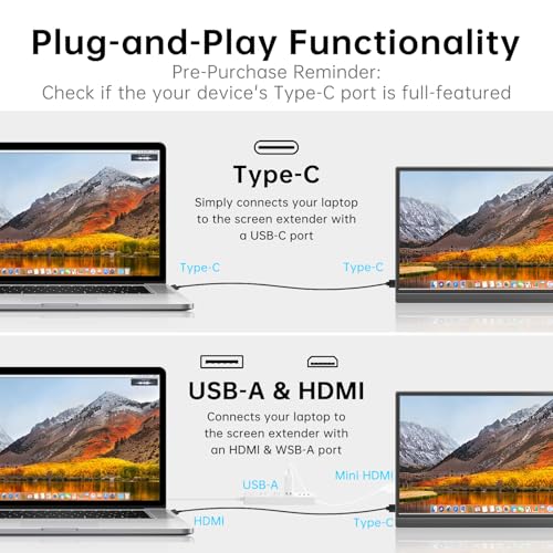 Portable Monitor 15.6 inch 1080P USB-C HDMl Ultra-Slim Travel Monitor with Kickstand, for Laptop, Pc, Gaming