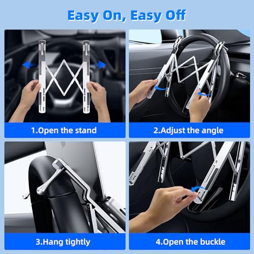 Adjustable Steering Wheel Laptop Mount, Foldable Car Laptop Desk-Silver | Metal Car Laptop Holder Sturdy, 5-Gear Adjustable Angle, Foldable Compact Space-Saving, In-Vehicle Reading Working - size: Laptop Stand-Silver