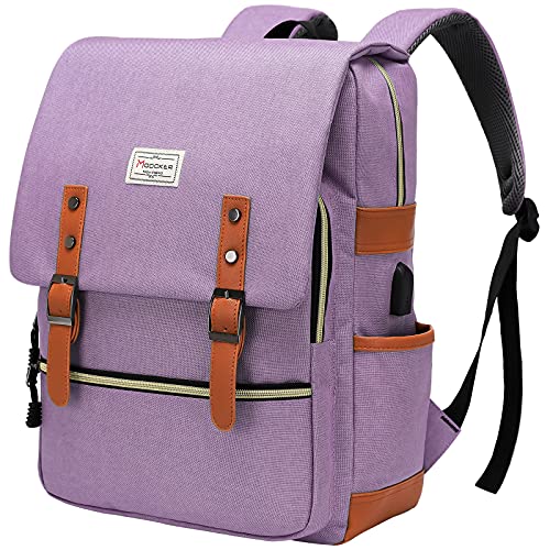 Modoker Vintage Canvas Backpack with USB Port, Fits 15.6 Inch Laptop | Eco-friendly canvas backpack with durable construction. Comfortable straps for travel, work, or daily use. - color: Classic Purple