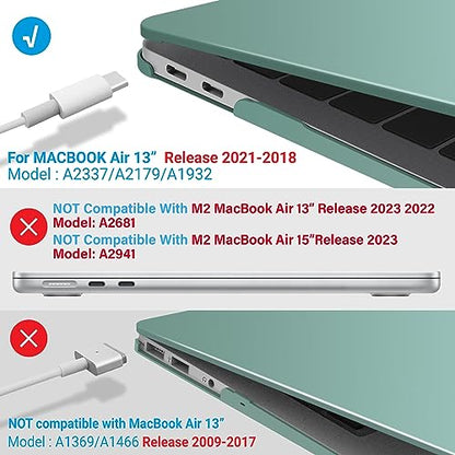 IBENZER Compatible with New MacBook Air 13 inch Case 2022 2021 2020 M1 A2337 A2179 A1932, Plastic Hard Shell Case with Keyboard Cover for Mac Retina Display with Touch ID, Green, MMA-T13GN+1A - color: Green