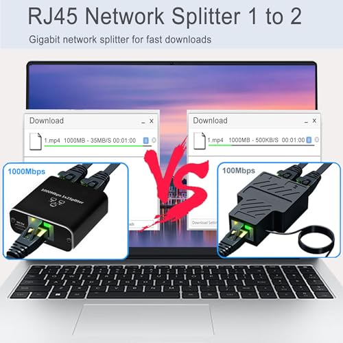 Gigabit Ethernet Splitter 1 to 2, RJ45 Internet Splitter for Cat 8/7/6/5e/5 | 2 Devices Networked Simultaneously ,1000 Mbps Dual-Port network Splitter with USB Power Cable,Aluminum Case, for Routers - style: Gigabit Ethernet Splitter 1 to 2
