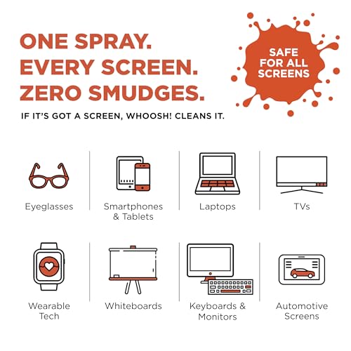 Whoosh Screen Shine Go Refillable Screen Cleaner Kit, Set of 2, 1 fl oz | TSA Approved for Travel, Streak Free Finish, For MacBook, Phone and Eyeglasses, Microfiber Cloth Included - size: 1 fl oz (Pack of 2)