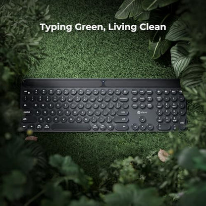 iClever Solar Bluetooth Keyboard, Wireless Keyboard with Solar & Indoor Light Charging, Full Size Keyboard with Numeric Keypad, Multi-Device Bluetooth Keyboard for Mac, Windows, Laptop, PC