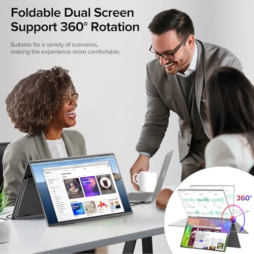 UPERFECT Delta 23.8" 100Hz Portable Dual Monitor for Laptop Screen Extender, 1080P HDR 360° Folding Stacked Triple Monitor with Stand & VESA for Laptop PC Phone Game Console (No Driver Needed) - size: 23.8"