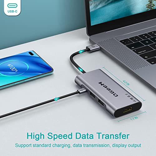 QGeeM 7 in 1 USB 3.0 Data Hub Adapter in Aluminum Dongle with USB to HDMI Adapter 1080p Output,3 USB Ports,USB-C Data Port,SD/Micro Card Reader, Compatible with Windows, Mac, Android