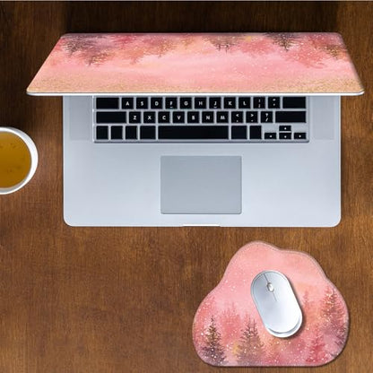 Laptop Skin Sticker Decal 15-15.6 Inch with Cute Mouse Pad, Universal Reusable Vinyl Sticker for 12.1 13 13.3 14 15.4 Inch Netbook and Notebook PC, Pink Gold Forest - color: Pink Gold Forest