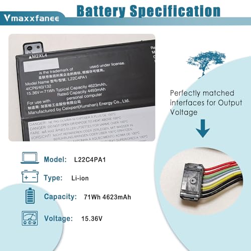 L22C4PA1 L22M4PA1 Laptop Battery Replacement for Lenovo Yoga 7 2-in-1 14IML9 14AHP9 16IML9 16AHP9 / Yoga 7 14IRL8 14ARP8 16IRL8 16ARP8 Series 5B11K38966 L22D4PA1 - size: 11.10*3.58*0.23inch L22C4PA1