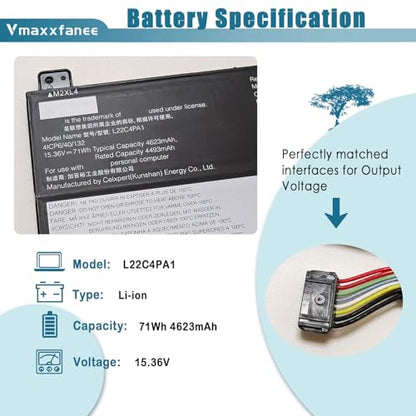 L22C4PA1 L22M4PA1 Laptop Battery Replacement for Lenovo Yoga 7 2-in-1 14IML9 14AHP9 16IML9 16AHP9 / Yoga 7 14IRL8 14ARP8 16IRL8 16ARP8 Series 5B11K38966 L22D4PA1 - size: 11.10*3.58*0.23inch L22C4PA1
