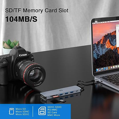 USB C Hub Multiport Adapter, 7 in 1 USB C Docking Station with 4K HDMI, 100W PD Charging Port, 3 USB 3.0, SD/TF Card Reader
