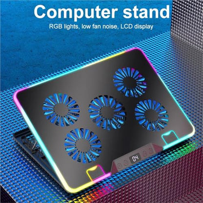 Laptop Cooling Pad with 5 Quiet Fans - 2 USB Ports, Notebook Stand for 11-17.3in Laptops & Gaming PCs(Silver) - color: Silver