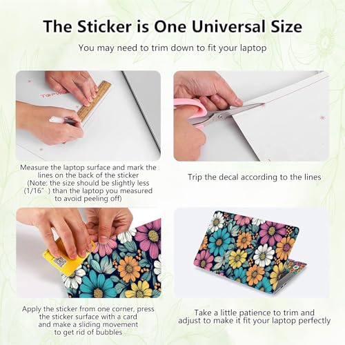 Laptop Skin Sticker Decal, Universal Reusable Vinyl Laptop Cover for 12" 13" 13.3" 14" 15" 15.4" 15.6" Notebook PC, Reusable Waterproof Scratch-Resistant with 2 Wrist Pads,Art Cute Flowers - color: Art Cute Flowers