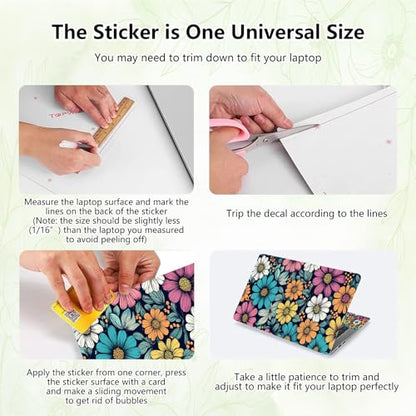 Laptop Skin Sticker Decal, Universal Reusable Vinyl Laptop Cover for 12" 13" 13.3" 14" 15" 15.4" 15.6" Notebook PC, Reusable Waterproof Scratch-Resistant with 2 Wrist Pads,Art Cute Flowers - color: Art Cute Flowers