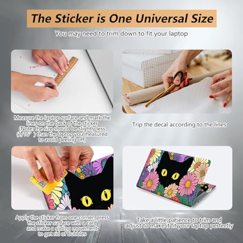Laptop Skin Sticker for 12.1”-15.6“ Laptops (Fits 13”, 13.3”, 14”, 15”, 15.4”) | Protective Universal Reusable Vinyl Art Decal Cover | Waterproof & Scratch-Resistant-Black Cat in the Flowers - color: Black Cat in the Flowers