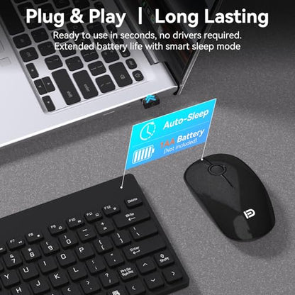MangoEra Compact Wireless Keyboard & Mouse Combo, Quiet Office Set | Mini Cordless Computer Keyboard and Mouse Set with Quiet Silent Click. Small Travel USB Desktop Combo for PC and Mac