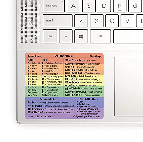 Synerlogic Windows PC Reference Keyboard Shortcut Sticker | Vinyl, Laminated Windows Shortcut Sticker for PC Laptop or Desktop | Shortcuts Cheat Sheet (Rainbow/Small) - color: Pride Sm
