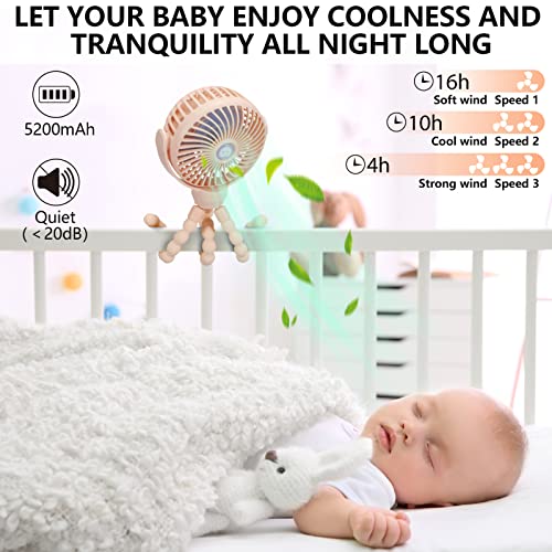 snawowo Mini Portable Baby Stroller Fan, Battery Operated Clip on Fan | Rechargeable 360° Rotate Flexible Tripod Handheld Cooling for Car Seat Crib Treadmill Travel pink - color: U-Pink
