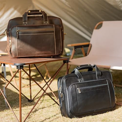 Polare 17" Full Grain Leather Laptop Briefcase Business Travel Laptop Carrying Case Shoulder Bag For Men Fits 17.3” Laptop - color: Dark Brown