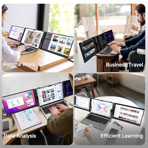 BOSII Laptop Screen Extender Monitor - Triple 14" Ultra Thin IPS FHD 1080P Portable Monitors for 13.3"-17" Laptops Compatible with Windows Mac Travel Work - size: 14"