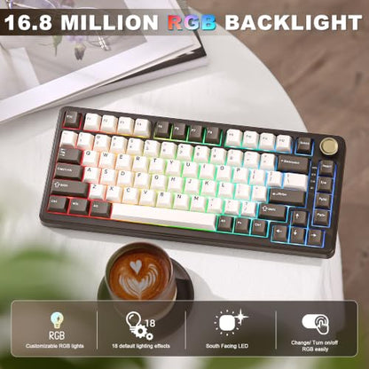 YUNZII B75 PRO Wireless Mechanical Gaming Keyboard | Custom 75% Layout with Knob,Gasket Mount,Hot Swap,Creamy Pre-lubed Switch,BT/USB-C/2.4G (Coffee Brown, Milk Switch) - color: Coffee Brown, size: Milk Switch