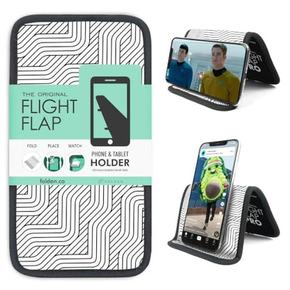 Airplane Phone Holder - Foldable Phone Stand for Plane Travel | Aluminum Build, 9 x 5 in. Mono Lines, Tabletop Mount Desk, Plane Tray Seat back, Treadmill, Fits iPhone Cell Phone - color: Mono Lines, size: Large