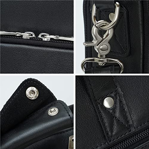 Masa Kawa Leather Briefcase for Men 15.6" 17" Laptop Business Messenger Bag | Computer Sleeve, Travel Luggage Strap, Professional Office Work Lawyer Crossbody Shoulder Attache Case - color: Black -Fits 17.3 Inch Laptop