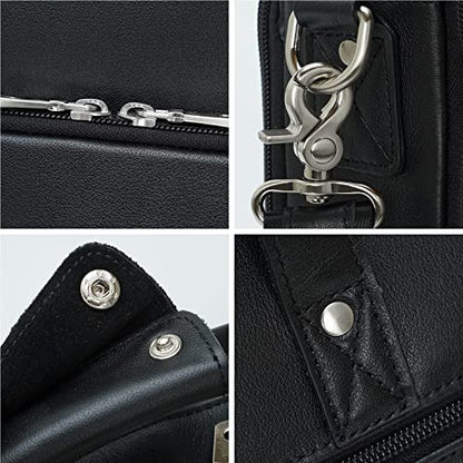 Masa Kawa Leather Briefcase for Men 15.6" 17" Laptop Business Messenger Bag | Computer Sleeve, Travel Luggage Strap, Professional Office Work Lawyer Crossbody Shoulder Attache Case - color: Black -Fits 17.3 Inch Laptop