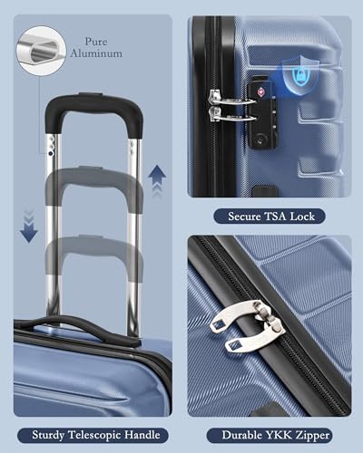 Coolife Luggage Sets 3 Piece, 20In Carry On Luggage with Spinner Wheels PC Hardside Suitcase Set with Travel Backpack (Blue, Backpack/TB/20) - color: blue, size: 3 piece set (Backpack/TB/20)