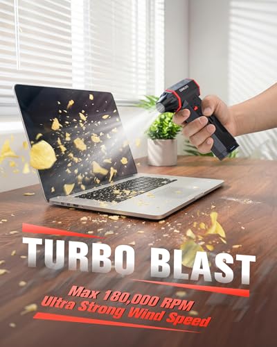 GOOLOO F5S Compressed Air Duster, 180000RPM Super Power, 3-Speed Adjustable | 4 Nozzles, Deep Cleaning for PC, Keyboard, Car&Home, Rechargeable Electric Handheld Blower Replaces Canned Air - size: Single Battery-F5S