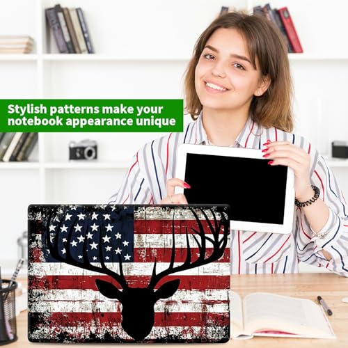 Laptop Skin Sticker Decal, Universal Protective Cover Fit 12 13 14 15.6 Inch Notebook, Reusable Water-Resistant Vinyl Decal w/ 2 Wrist Pads for Business Travel Office, Deer Flag - color: Deer Flag