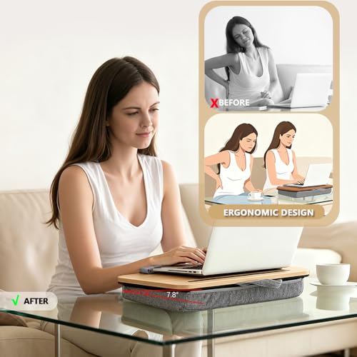 Lap Desk for Bed, Fits 14–17 Inch Laptops | Soft padded suhion,built-in pen slot,compact for bed,couch & travel use - color: Light Wood Color
