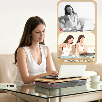 Lap Desk for Bed, Fits 14–17 Inch Laptops | Soft padded suhion,built-in pen slot,compact for bed,couch & travel use - color: Light Wood Color