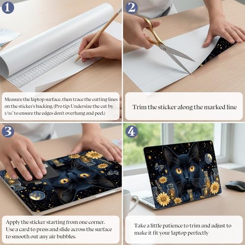 Universal Laptop Skin Sticker Decal,15.6 Inch Laptop Vinyl Cover for 13" 14" 15.6" Laptop,Scratch-Resistant Waterproof Protector Wrap,Reusable with Wrist Pads,Mystical Black Cat Apothecary - color: Mystical Black Cat Apothecary