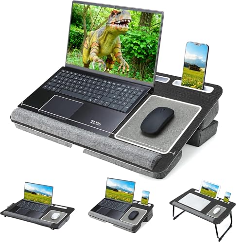 Wdiaodn Adjustable Portable Lap Desk for Laptop with Cushion, Fits Up to 17" Laptop, Computer Tray Table with Tablet & Phone Holder, Foldable Lap Desk for Adults with Mouse Pad & Wrist Rest