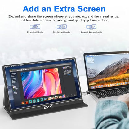KYY Portable Laptop Monitor,14"1080P Travel Computer Screen with VESA Mount | 14"USB-C & HDMI Computer Gaming Screen with Smart Cover, Dual Speakers, for Mac PC Phone Xbox PS5 Switch, K5-3 - color: Black