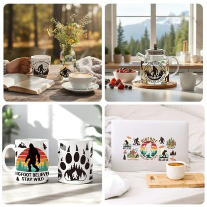 Bigfoot in Forest UV DTF Cup Wraps, 10 Sheets Transfer Sticker | Waterproof UV DTF Stickers, Custom Vinyl Decals for 16oz Coffee Cups Tumblers Bottles Mugs, DIY Gifts & Crafts - style: Bigfoot in Forest