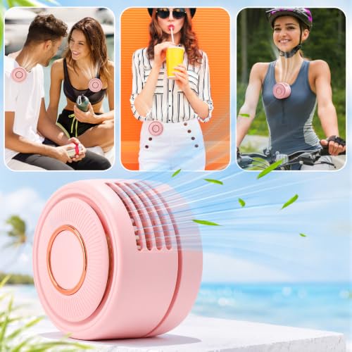3 Pack Portable Silent Mini Bladeless Fan Clip On Cooling USB Rechargeable Electric Small Fan for Shirt Belt Waist Outdoor Travel Office Summer Wear Personal Use(Pink) - color: Pink