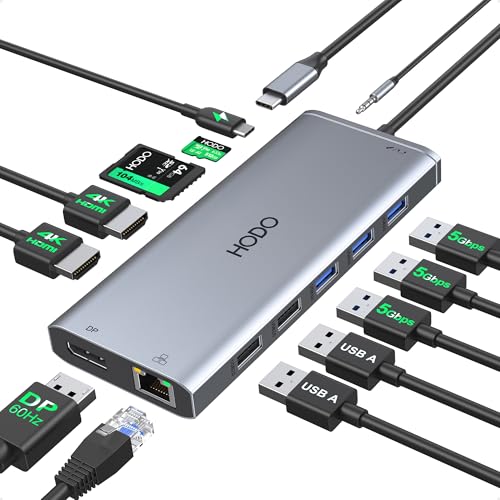USB C Docking Station Dual Monitor for Dell HP Laptop USB Hub for Laptop | Docking Station Dual Monitor HDMI Adapter USB C Dongle with 2 HDMI DP 5 USB Ports 100 W PD SD TF Ethernet Audio