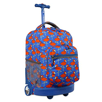 J World Sunrise Kids Rolling Backpack with Wheels for Girls Boys, Roller Bookbag for School, 18 x 13 x 9 Inches, Flamingo - color: Flamingo
