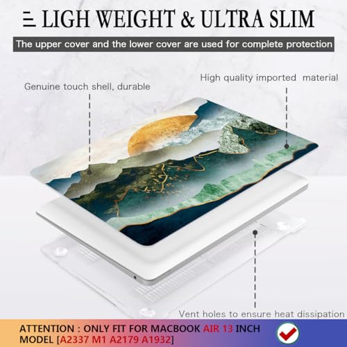 CISSOOK Compatible with MacBook Air 13 inch Case 2021 2020 2019 2018 | A2337 A2179 A1932, 4in1 Set Hard Shell Case Keyboard Cover Screen Protector for MacBook Air 13 inch M1, Mountain - color: Green golden mountains by sunset