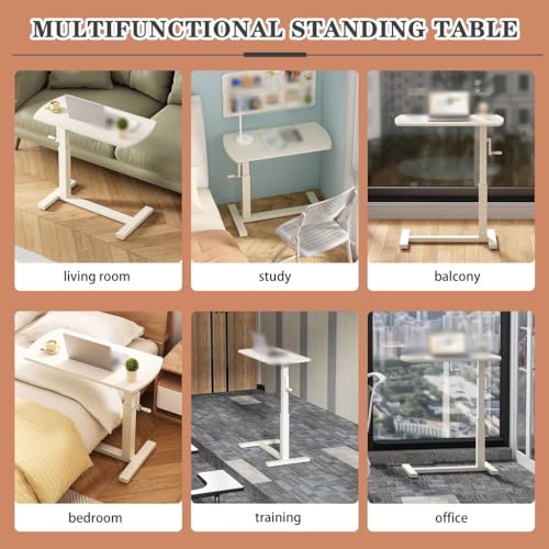 Household Compact Side Table, Laptop Desk with Hidden Casters, Mobile Computer Workstation, Height Adjustable Standing Table, Easy to Install
